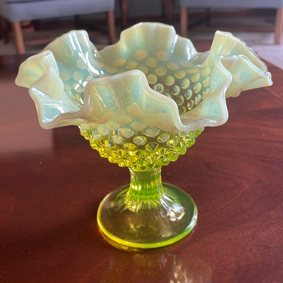 Fenton Topaz Vaseline opalescent Comport dish - Picture 1 of 10